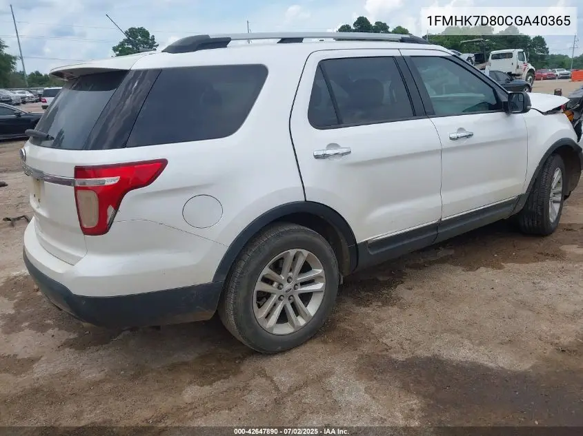 2012 Ford Explorer Xlt VIN: 1FMHK7D80CGA40365 Lot: 42647890