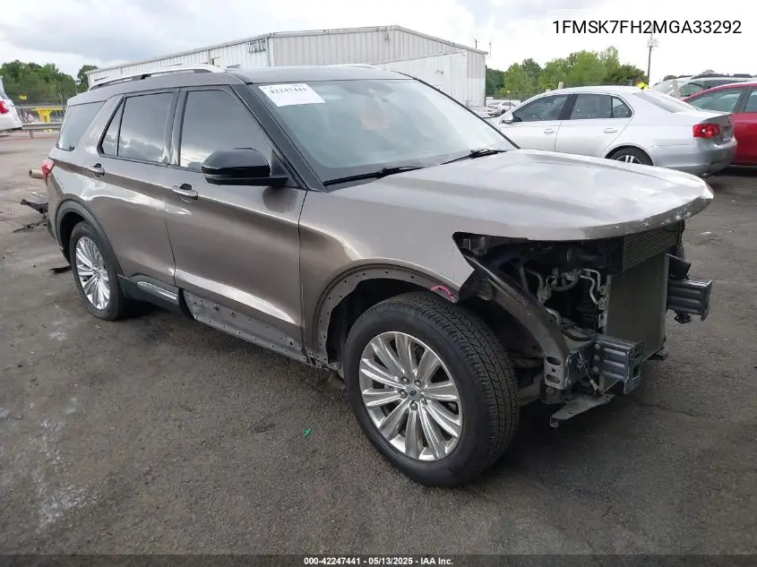 2021 Ford Explorer Limited VIN: 1FMSK7FH2MGA33292 Lot: 42247441