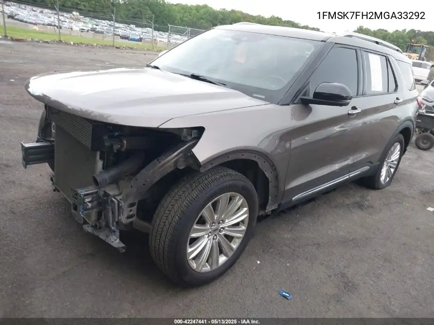 2021 Ford Explorer Limited VIN: 1FMSK7FH2MGA33292 Lot: 42247441