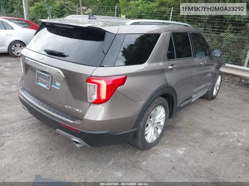 2021 Ford Explorer Limited VIN: 1FMSK7FH2MGA33292 Lot: 42247441