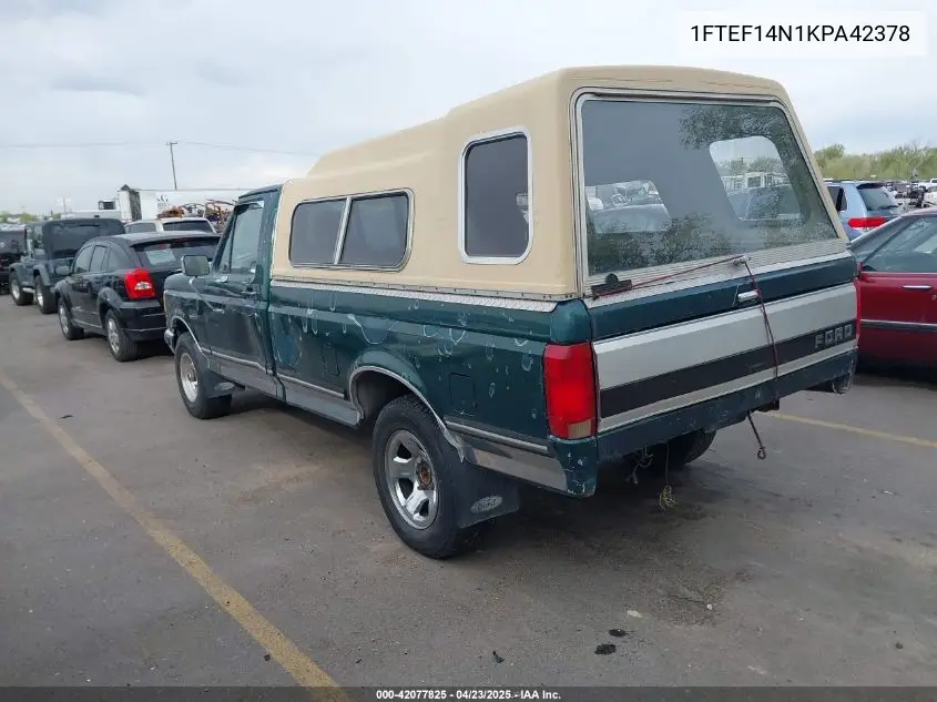 1989 Ford F150 VIN: 1FTEF14N1KPA42378 Lot: 42077825