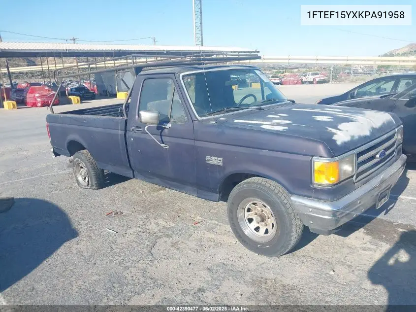 1989 Ford F150 VIN: 1FTEF15YXKPA91958 Lot: 42390477