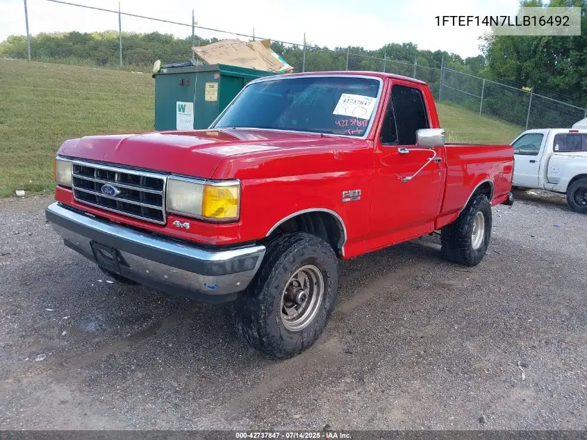 1990 Ford F150 VIN: 1FTEF14N7LLB16492 Lot: 42737847