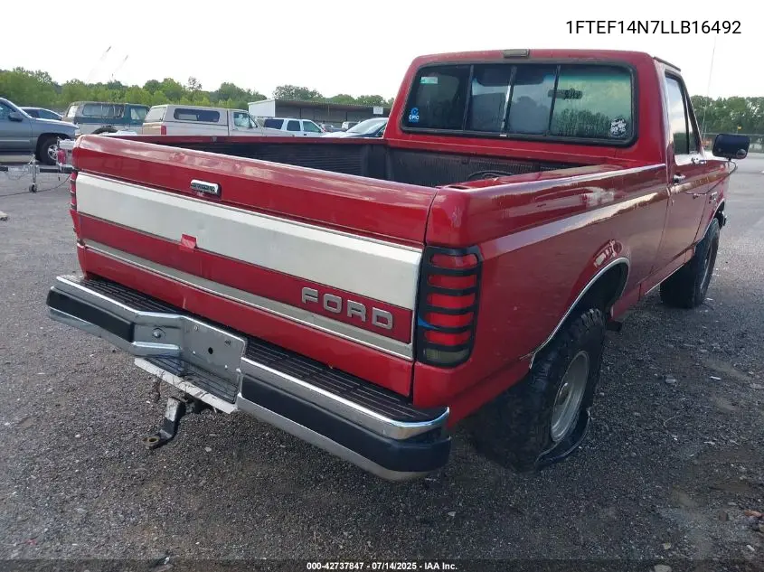1990 Ford F150 VIN: 1FTEF14N7LLB16492 Lot: 42737847