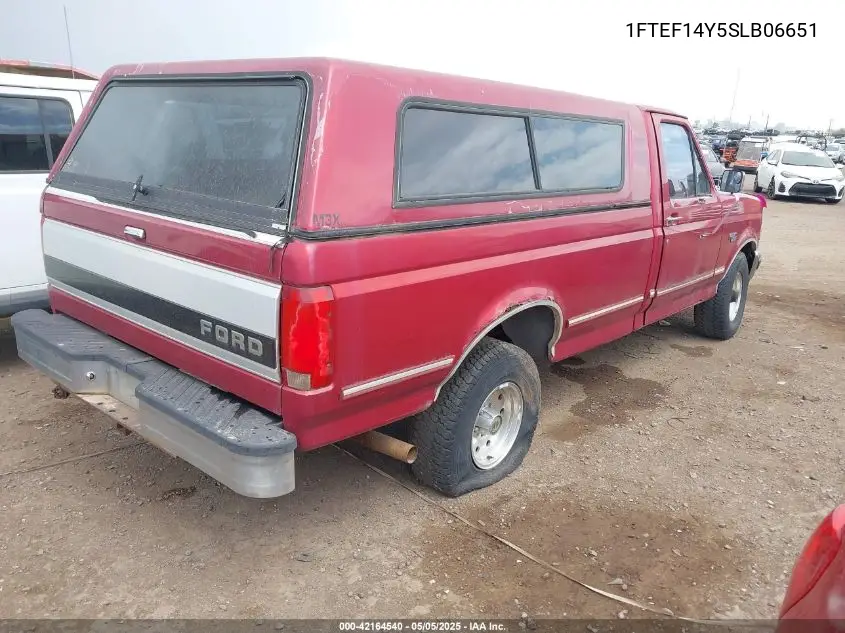 1995 Ford F150 VIN: 1FTEF14Y5SLB06651 Lot: 42164540