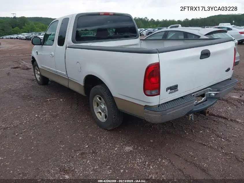 2000 Ford F-150 Lariat/Work Series/Xl/Xlt VIN: 2FTRX17L3YCA03228 Lot: 42262388
