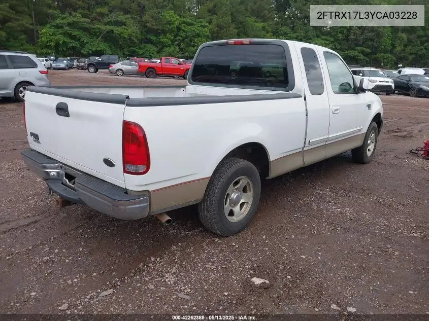 2000 Ford F-150 Lariat/Work Series/Xl/Xlt VIN: 2FTRX17L3YCA03228 Lot: 42262388