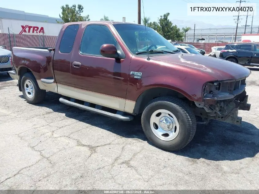 2000 Ford F-150 Lariat/Xl/Xlt VIN: 1FTRX07WXYKA04070 Lot: 42587148