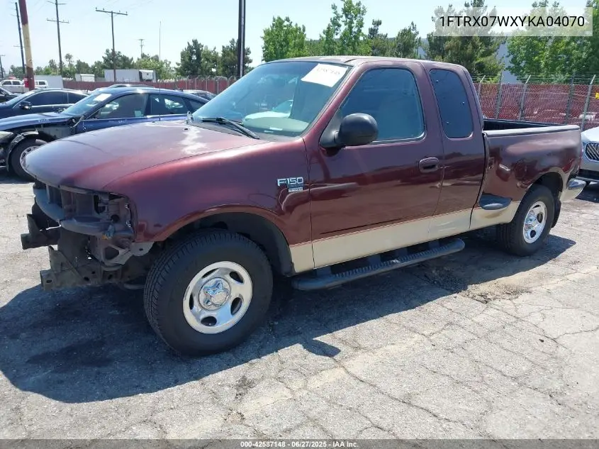 2000 Ford F-150 Lariat/Xl/Xlt VIN: 1FTRX07WXYKA04070 Lot: 42587148