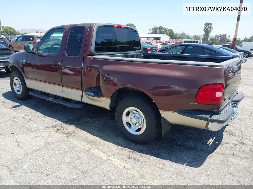 2000 Ford F-150 Lariat/Xl/Xlt VIN: 1FTRX07WXYKA04070 Lot: 42587148