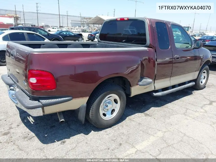 2000 Ford F-150 Lariat/Xl/Xlt VIN: 1FTRX07WXYKA04070 Lot: 42587148