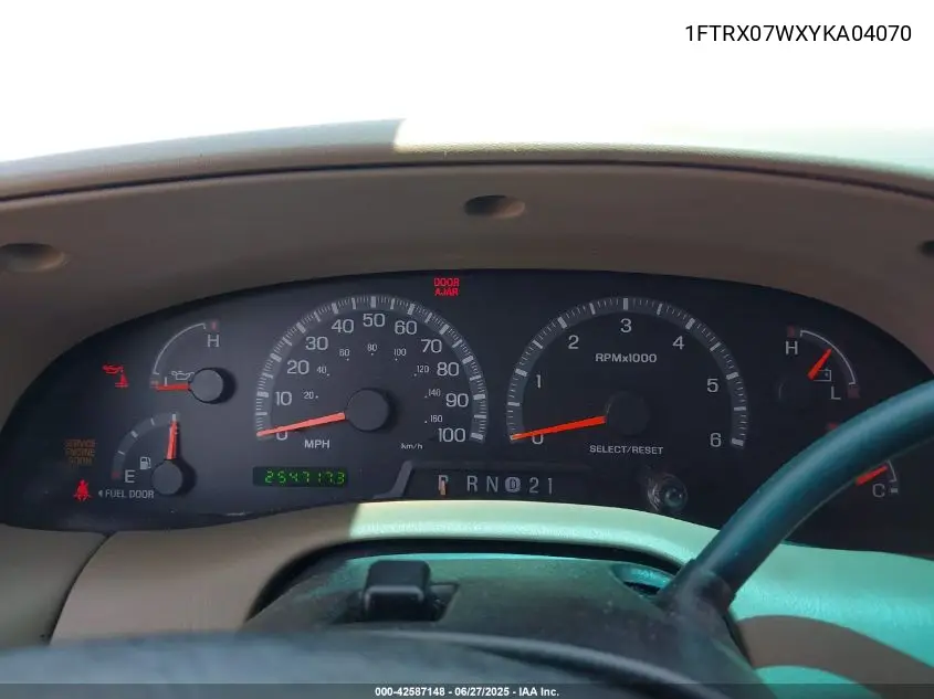 2000 Ford F-150 Lariat/Xl/Xlt VIN: 1FTRX07WXYKA04070 Lot: 42587148