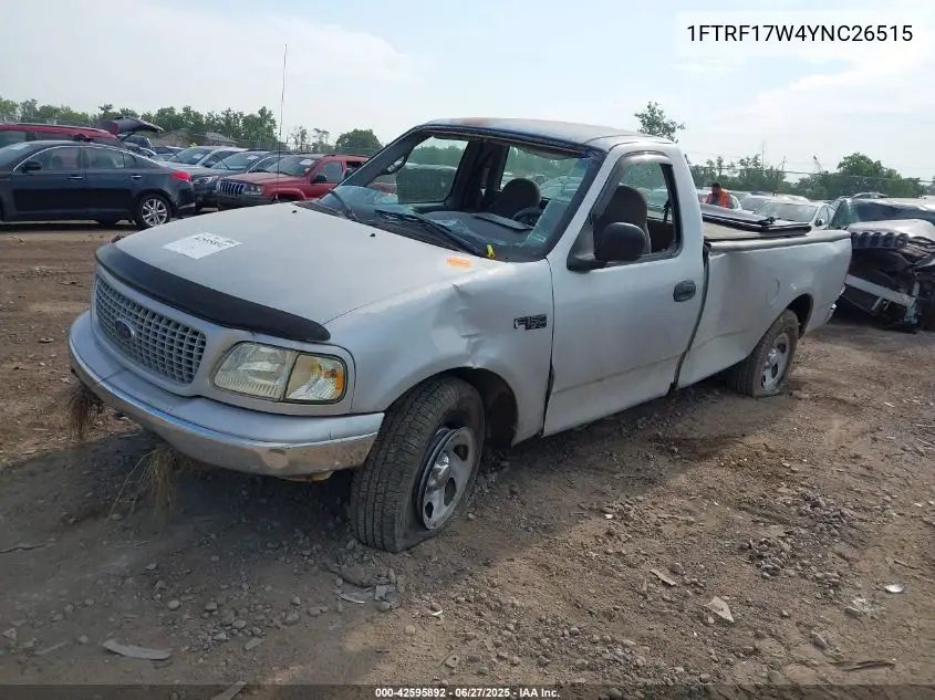 2000 Ford F150 Work Series/Xl/Xlt VIN: 1FTRF17W4YNC26515 Lot: 42595892