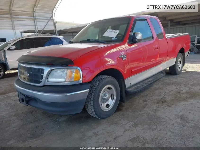 2000 Ford F150 Lariat/Work Series/Xl/Xlt VIN: 2FTRX17W7YCA00603 Lot: 42627548