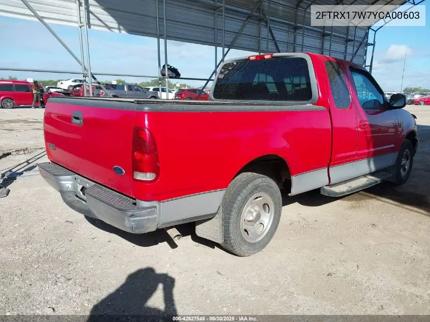 2000 Ford F150 Lariat/Work Series/Xl/Xlt VIN: 2FTRX17W7YCA00603 Lot: 42627548