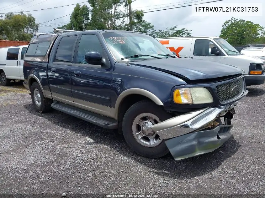 2001 Ford F-150 Harley-Davidson Edition/King Ranch Edition/Lariat/Xlt VIN: 1FTRW07L21KC31753 Lot: 42258913
