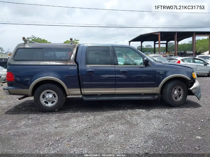 2001 Ford F-150 Harley-Davidson Edition/King Ranch Edition/Lariat/Xlt VIN: 1FTRW07L21KC31753 Lot: 42258913