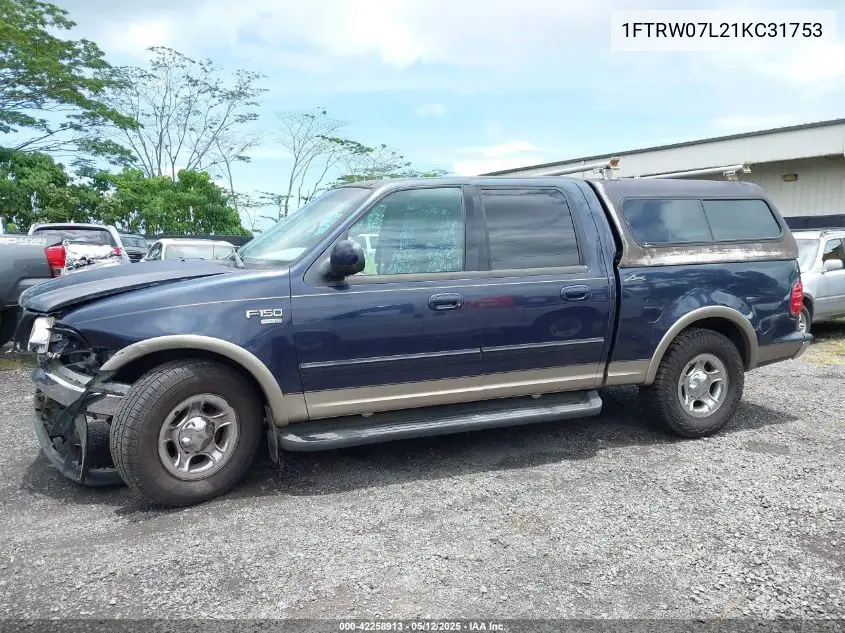 2001 Ford F-150 Harley-Davidson Edition/King Ranch Edition/Lariat/Xlt VIN: 1FTRW07L21KC31753 Lot: 42258913