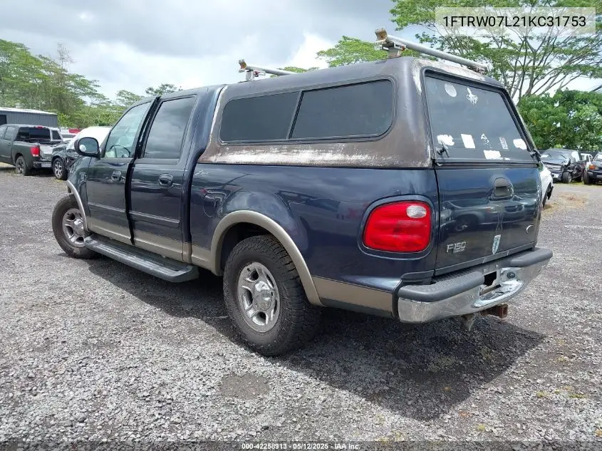 2001 Ford F-150 Harley-Davidson Edition/King Ranch Edition/Lariat/Xlt VIN: 1FTRW07L21KC31753 Lot: 42258913