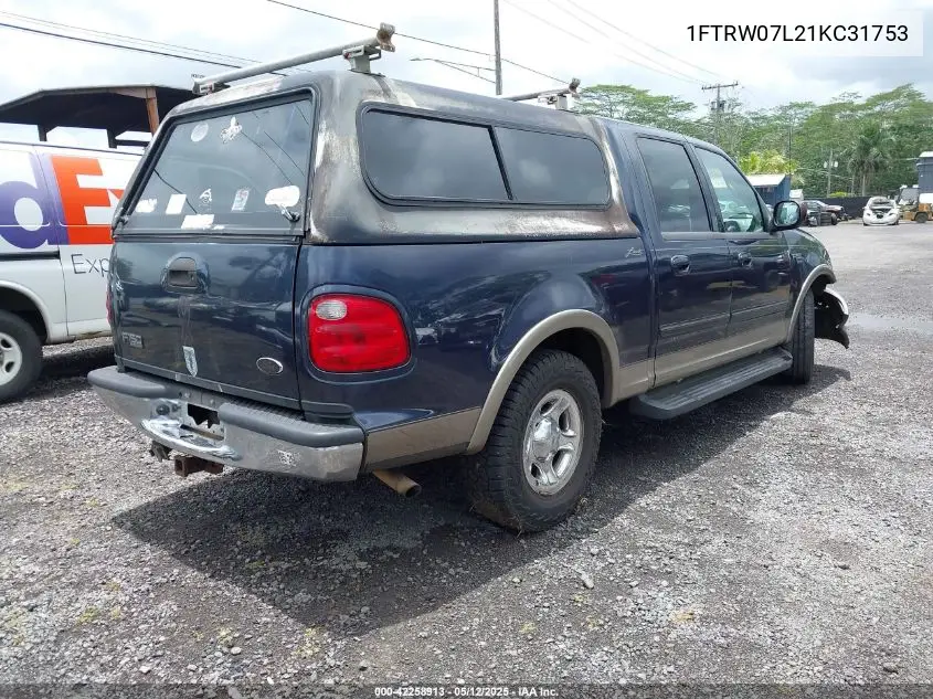 2001 Ford F-150 Harley-Davidson Edition/King Ranch Edition/Lariat/Xlt VIN: 1FTRW07L21KC31753 Lot: 42258913