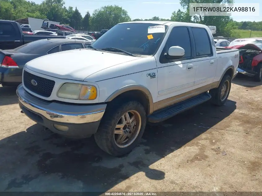 2002 Ford F-150 Lariat/Xlt VIN: 1FTRW08L22KA98816 Lot: 42254574
