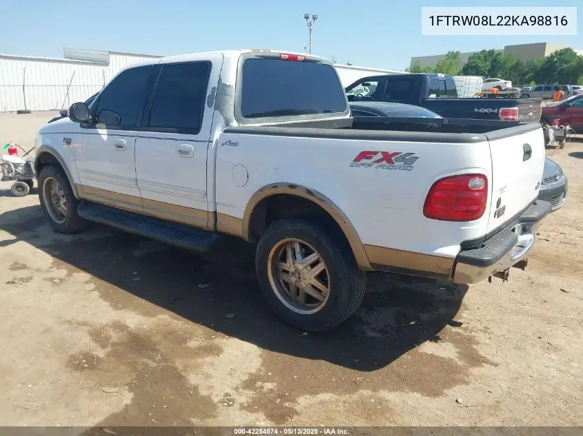 2002 Ford F-150 Lariat/Xlt VIN: 1FTRW08L22KA98816 Lot: 42254574