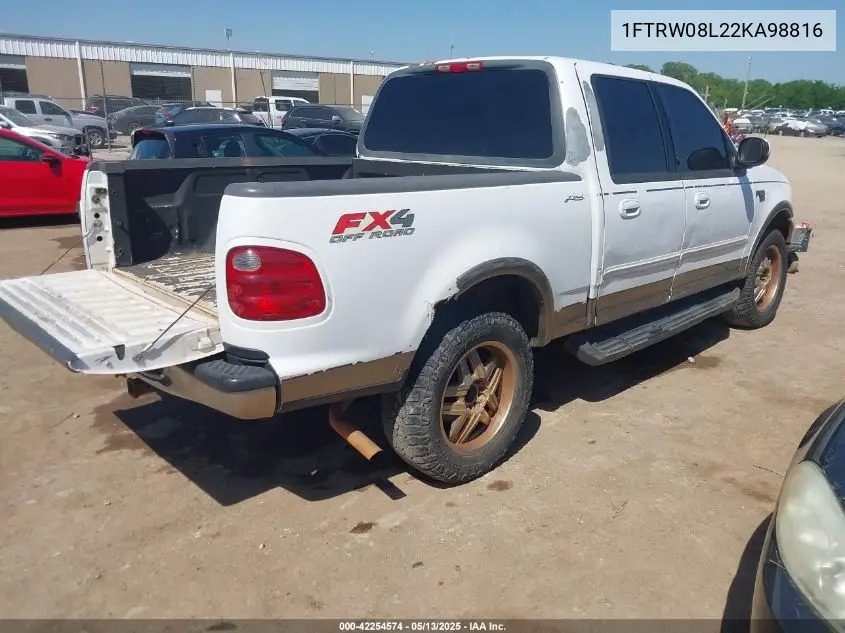 2002 Ford F-150 Lariat/Xlt VIN: 1FTRW08L22KA98816 Lot: 42254574