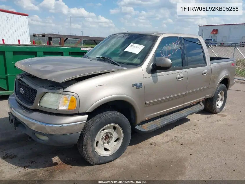 2002 Ford F-150 Lariat/Xlt VIN: 1FTRW08L92KB05258 Lot: 42257212