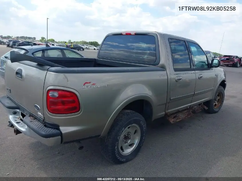 2002 Ford F-150 Lariat/Xlt VIN: 1FTRW08L92KB05258 Lot: 42257212