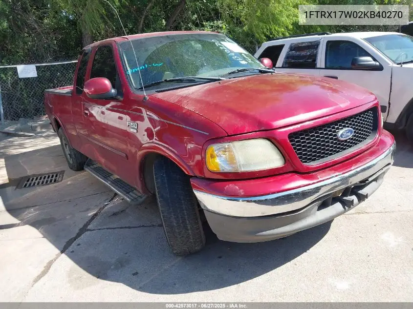 2002 Ford F-150 Lariat/Xl/Xlt VIN: 1FTRX17W02KB40270 Lot: 42573017