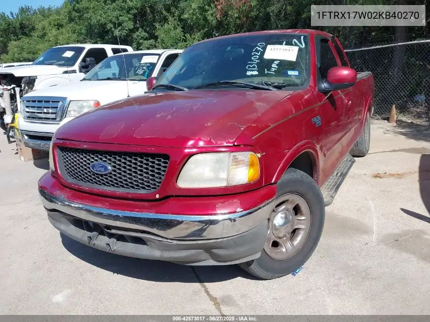 2002 Ford F-150 Lariat/Xl/Xlt VIN: 1FTRX17W02KB40270 Lot: 42573017