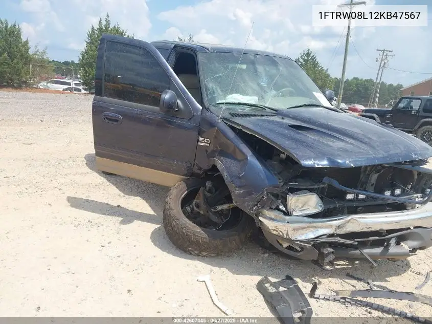 2002 Ford F150 Lariat/Xlt VIN: 1FTRW08L12KB47567 Lot: 42607445
