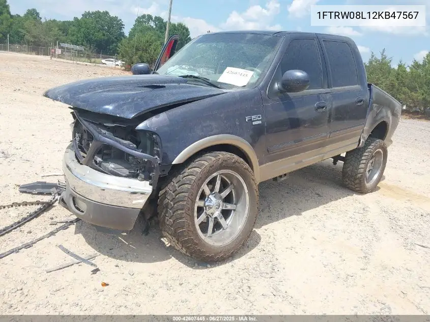 2002 Ford F150 Lariat/Xlt VIN: 1FTRW08L12KB47567 Lot: 42607445