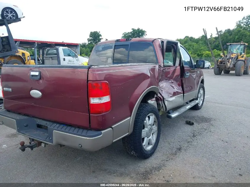 2006 Ford F-150 Lariat/Xlt VIN: 1FTPW12V66FB21049 Lot: 42595244