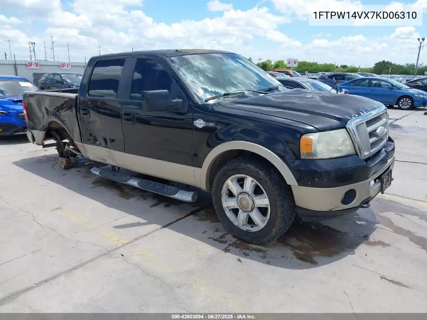 2007 Ford F-150 Fx4/Lariat/Xlt VIN: 1FTPW14VX7KD06310 Lot: 42603894