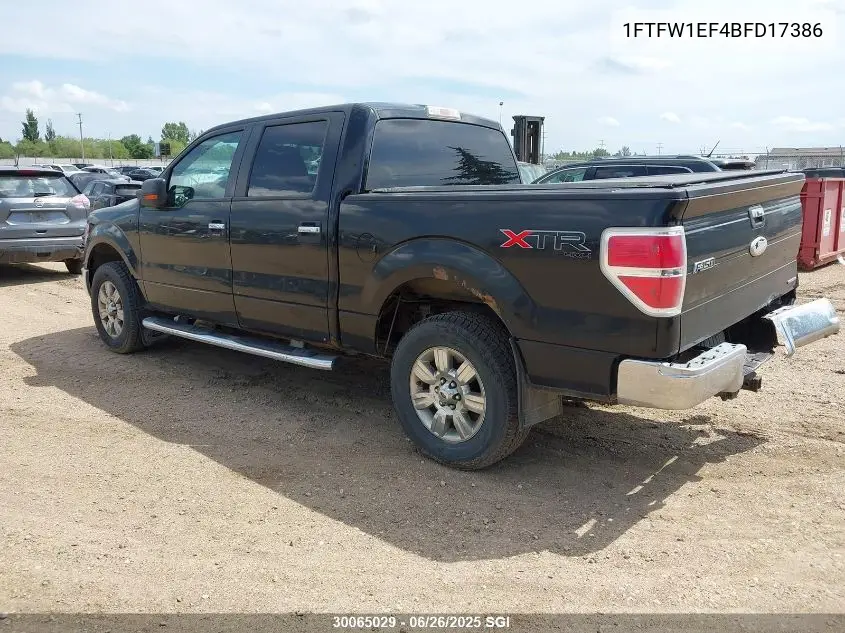 2011 Ford F150 Supercrew VIN: 1FTFW1EF4BFD17386 Lot: 30065029