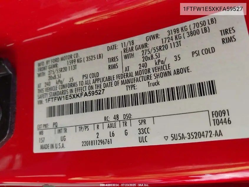 1ftfw1e5xkfa59527 1FTFW1E5XKFA59527 2019 Ford F-150 Xlt