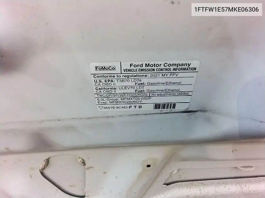 2021 Ford F-150 Xl VIN: 1FTFW1E57MKE06306 Lot: 42636168