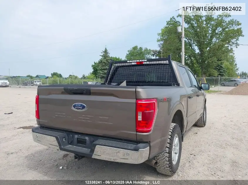 2022 Ford F150 Supercrew VIN: 1FTFW1E56NFB62402 Lot: 12338241
