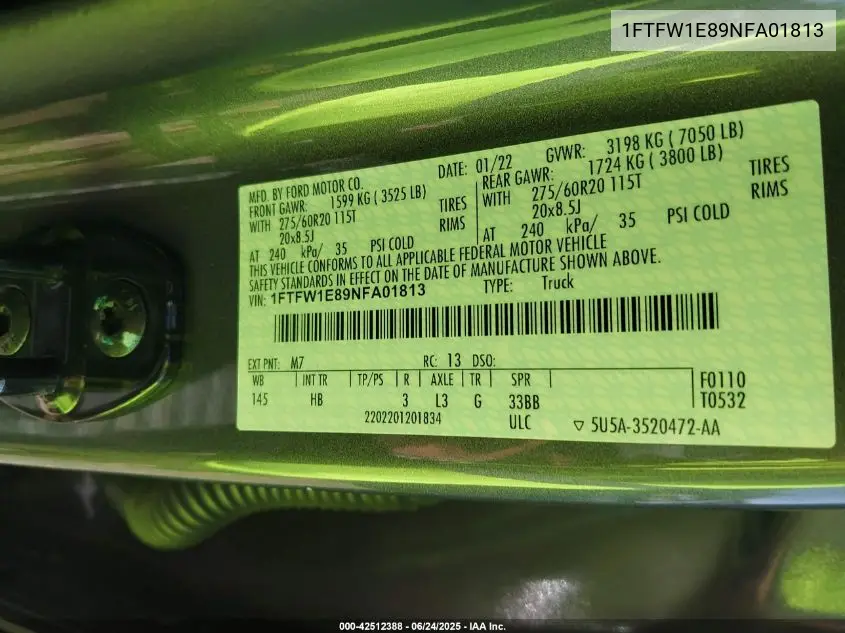 2022 Ford F-150 Lariat VIN: 1FTFW1E89NFA01813 Lot: 42512388