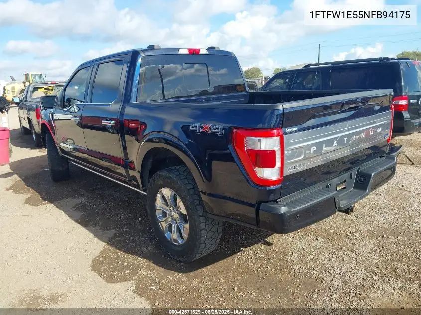 2022 Ford F-150 Platinum VIN: 1FTFW1E55NFB94175 Lot: 42571529