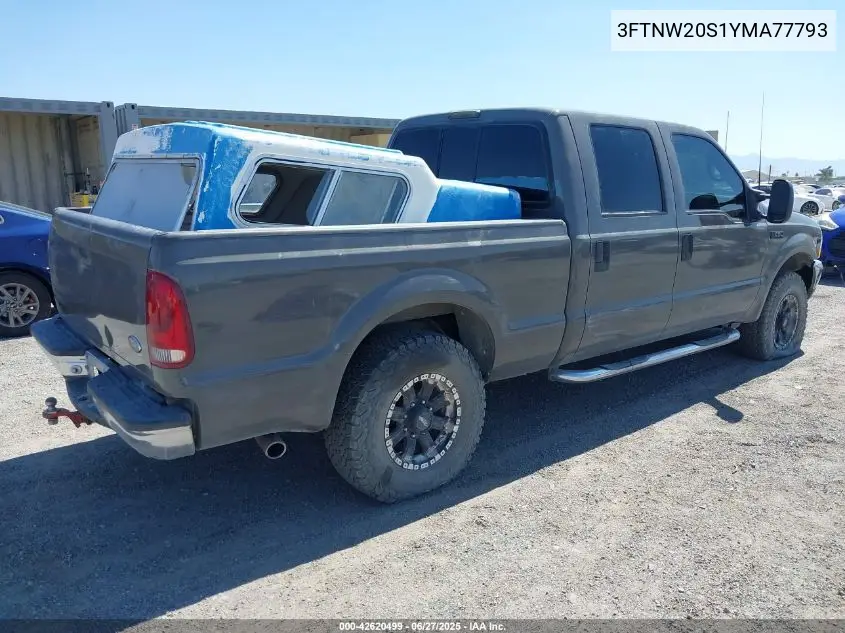 2000 Ford F-250 Lariat/Xl/Xlt VIN: 3FTNW20S1YMA77793 Lot: 42620499