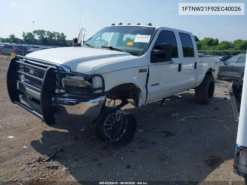 2002 Ford F-250 Lariat/Xl/Xlt VIN: 1FTNW21F92EC40026 Lot: 42292419