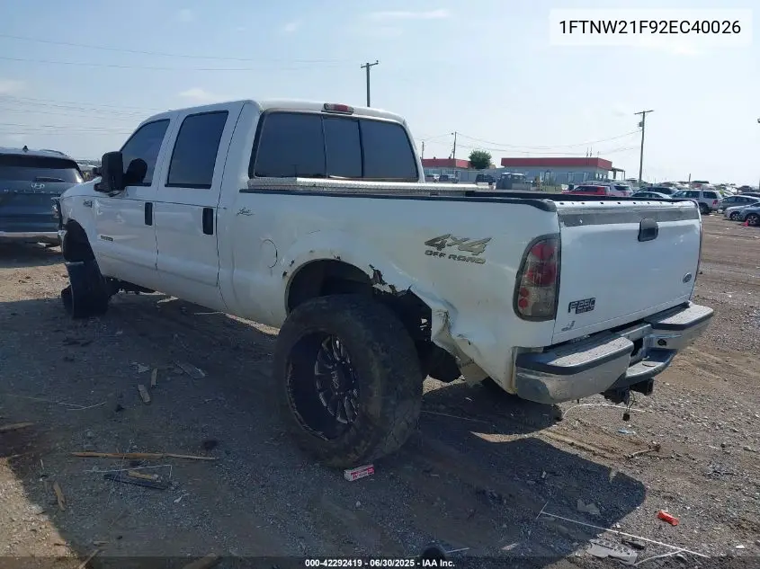 2002 Ford F-250 Lariat/Xl/Xlt VIN: 1FTNW21F92EC40026 Lot: 42292419