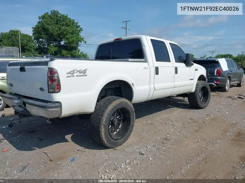 2002 Ford F-250 Lariat/Xl/Xlt VIN: 1FTNW21F92EC40026 Lot: 42292419