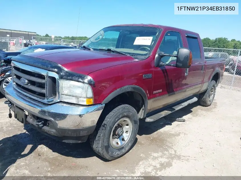 2004 Ford F-250 Lariat/Xl/Xlt VIN: 1FTNW21P34EB31850 Lot: 42798478