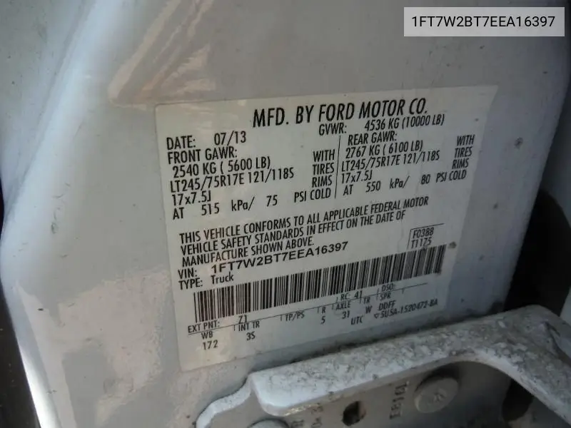 2014 Ford F250 Super Duty VIN: 1FT7W2BT7EEA16397 Lot: 42268890