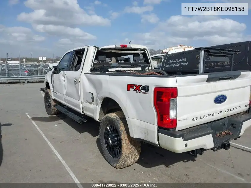 2019 Ford F-250 Lariat VIN: 1FT7W2BT8KED98158 Lot: 41728022