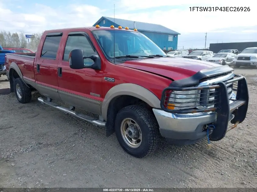 2003 Ford F-350 Lariat/Xl/Xlt VIN: 1FTSW31P43EC26926 Lot: 42237720
