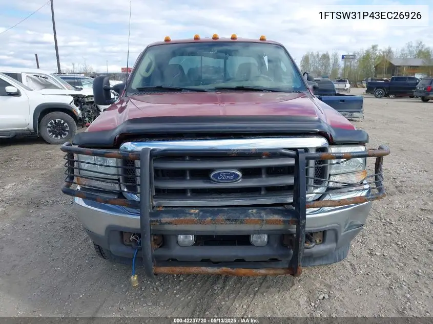 2003 Ford F-350 Lariat/Xl/Xlt VIN: 1FTSW31P43EC26926 Lot: 42237720